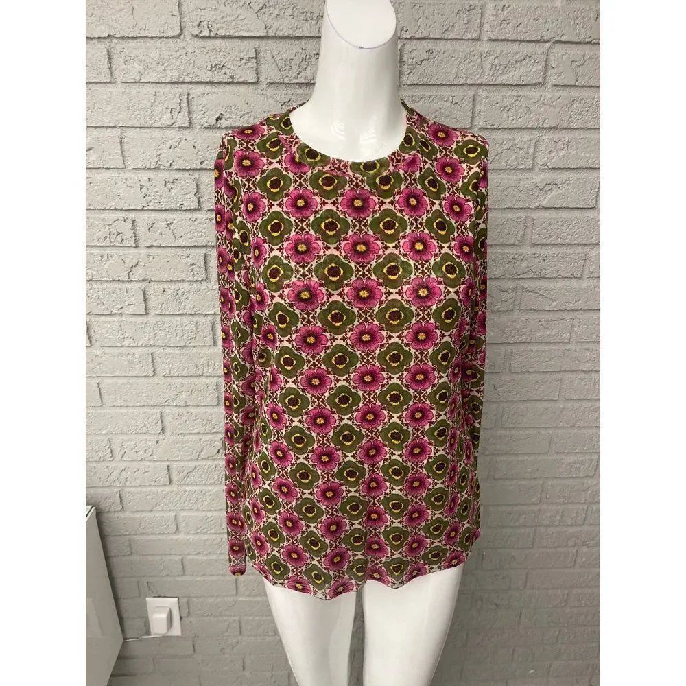 INC International Concepts Multicolored Floral Mesh Top Size L
